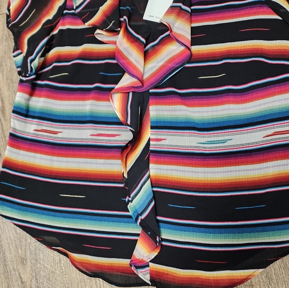 NWT Lauren Ralph Lauren Plus Size M Stripe Print Short Flutter Blouse Top - Picture 13 of 13
